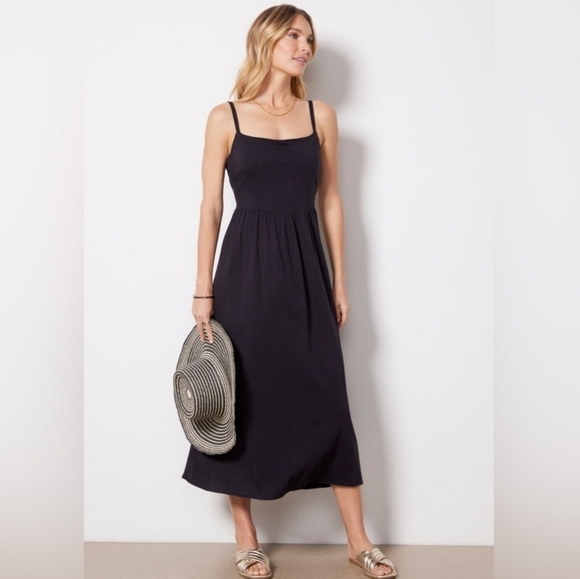 NWT Michael Stars Evereve Allora Dress Size Extra Large Black Tie Back Midi Dres